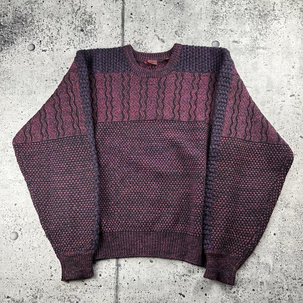 Vintage Bachrach‎ Mohair Wool Blend Pink Purple Sweater Pullover L Textured